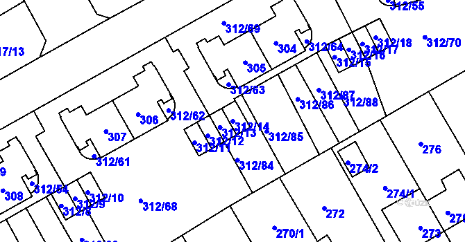 Parcela st. 312/14 v KÚ Letňany, Katastrální mapa