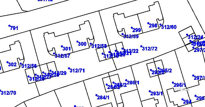 Parcela st. 312/19 v KÚ Letňany, Katastrální mapa