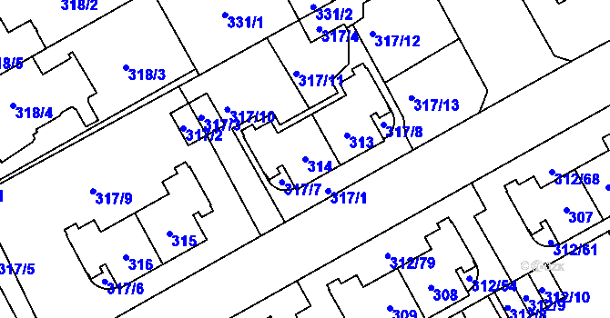 Parcela st. 314 v KÚ Letňany, Katastrální mapa