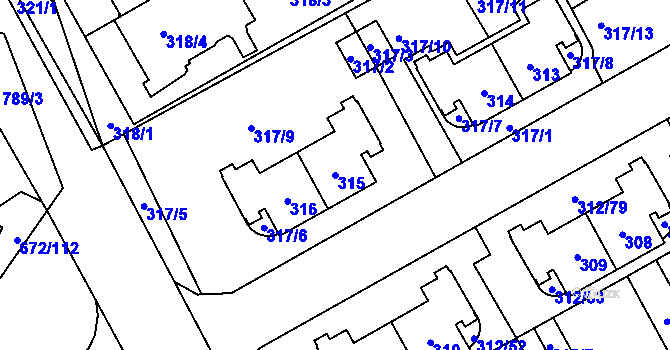 Parcela st. 315 v KÚ Letňany, Katastrální mapa