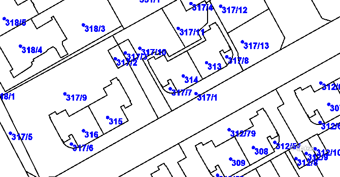 Parcela st. 317/7 v KÚ Letňany, Katastrální mapa