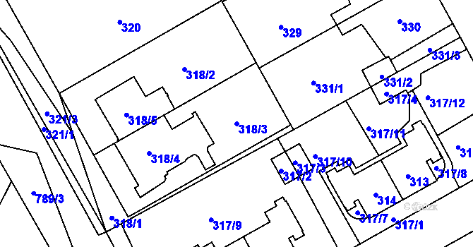 Parcela st. 318/3 v KÚ Letňany, Katastrální mapa