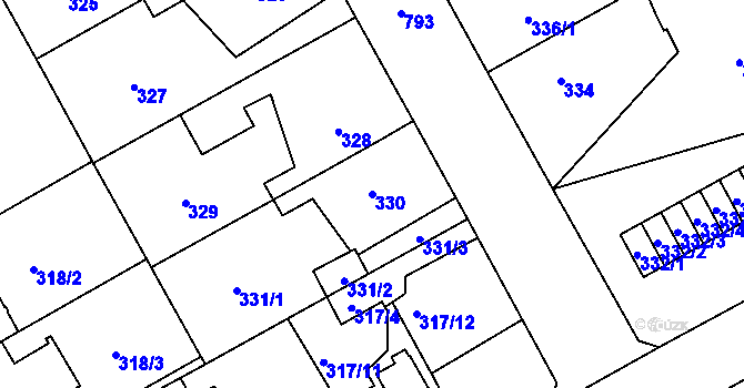 Parcela st. 330 v KÚ Letňany, Katastrální mapa