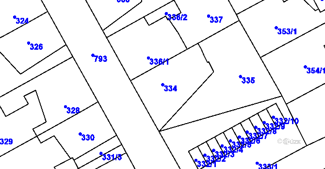 Parcela st. 334 v KÚ Letňany, Katastrální mapa
