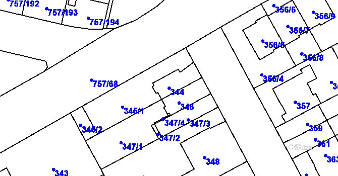 Parcela st. 344 v KÚ Letňany, Katastrální mapa