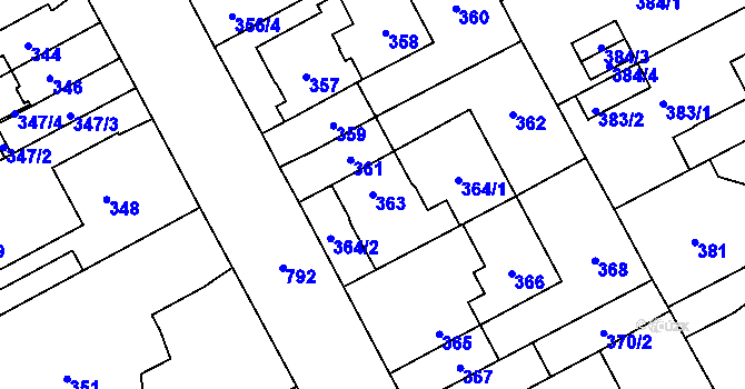 Parcela st. 363 v KÚ Letňany, Katastrální mapa