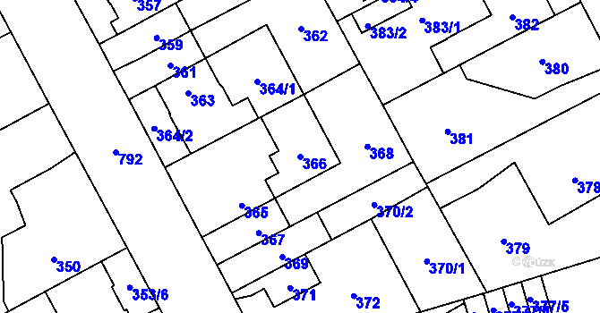 Parcela st. 366 v KÚ Letňany, Katastrální mapa