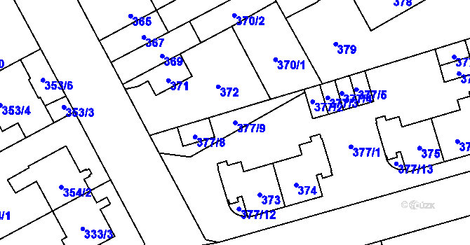 Parcela st. 377/9 v KÚ Letňany, Katastrální mapa