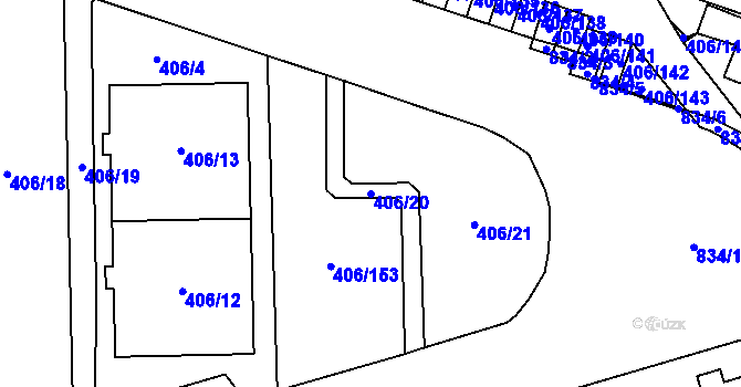 Parcela st. 406/20 v KÚ Letňany, Katastrální mapa