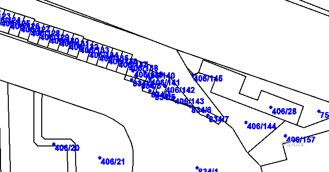 Parcela st. 406/142 v KÚ Letňany, Katastrální mapa