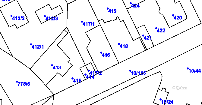 Parcela st. 416 v KÚ Letňany, Katastrální mapa
