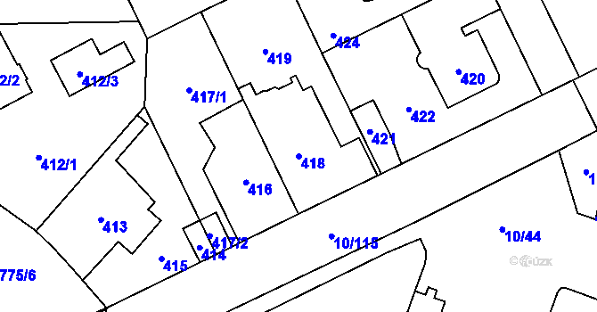 Parcela st. 418 v KÚ Letňany, Katastrální mapa