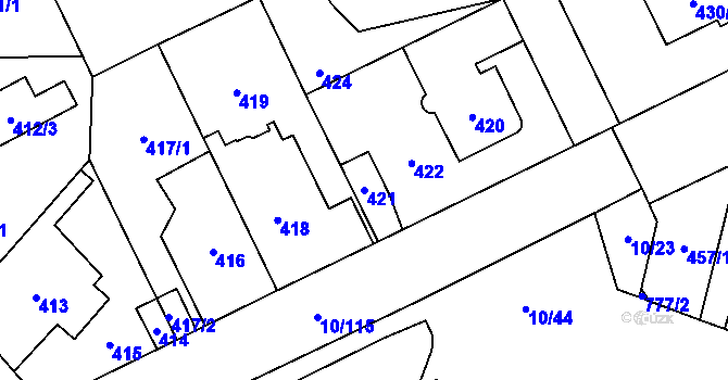 Parcela st. 421 v KÚ Letňany, Katastrální mapa