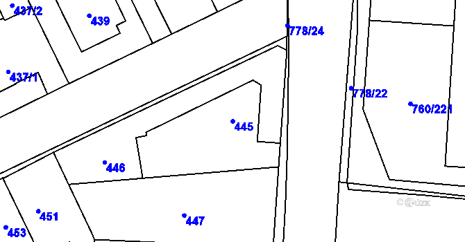 Parcela st. 445 v KÚ Letňany, Katastrální mapa