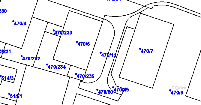 Parcela st. 470/11 v KÚ Letňany, Katastrální mapa