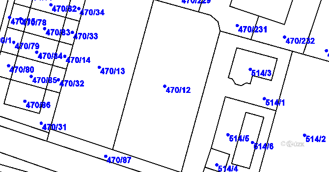 Parcela st. 470/12 v KÚ Letňany, Katastrální mapa