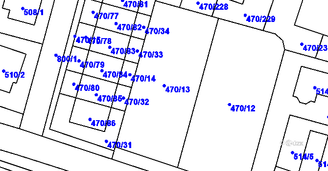 Parcela st. 470/13 v KÚ Letňany, Katastrální mapa
