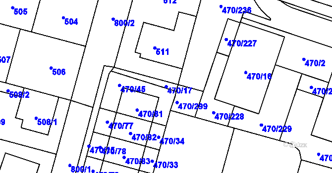 Parcela st. 470/17 v KÚ Letňany, Katastrální mapa