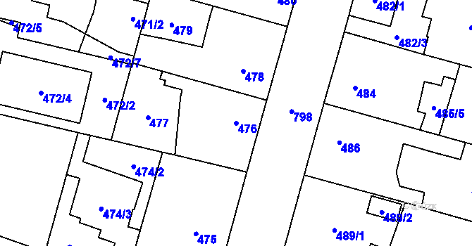 Parcela st. 476 v KÚ Letňany, Katastrální mapa