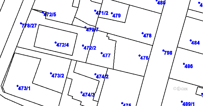 Parcela st. 477 v KÚ Letňany, Katastrální mapa