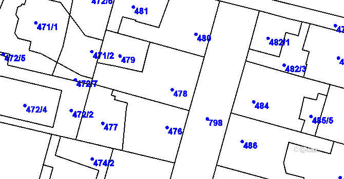 Parcela st. 478 v KÚ Letňany, Katastrální mapa
