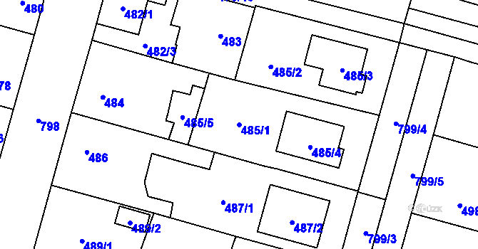 Parcela st. 485/1 v KÚ Letňany, Katastrální mapa