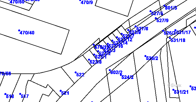 Parcela st. 523/2 v KÚ Letňany, Katastrální mapa