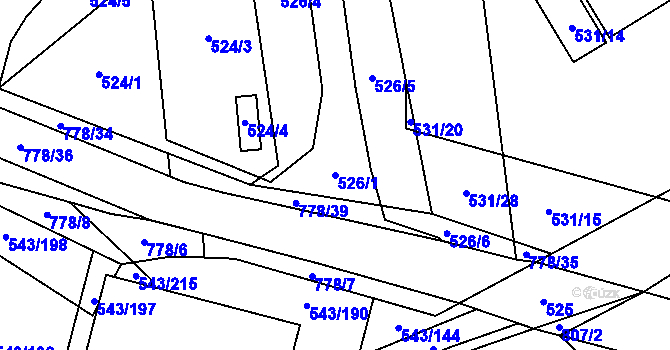 Parcela st. 526/1 v KÚ Letňany, Katastrální mapa