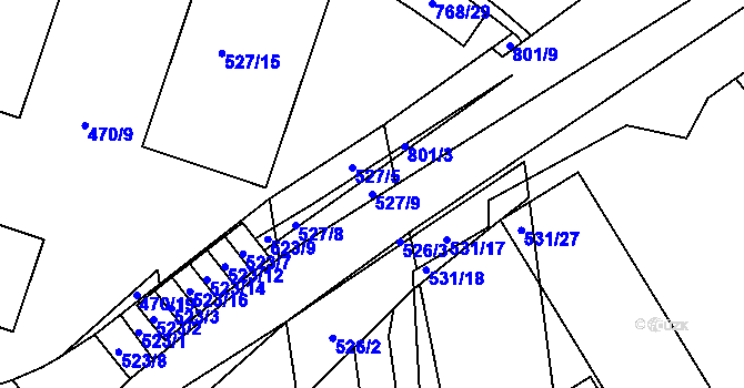Parcela st. 527/9 v KÚ Letňany, Katastrální mapa