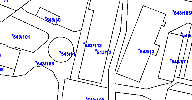 Parcela st. 543/12 v KÚ Letňany, Katastrální mapa
