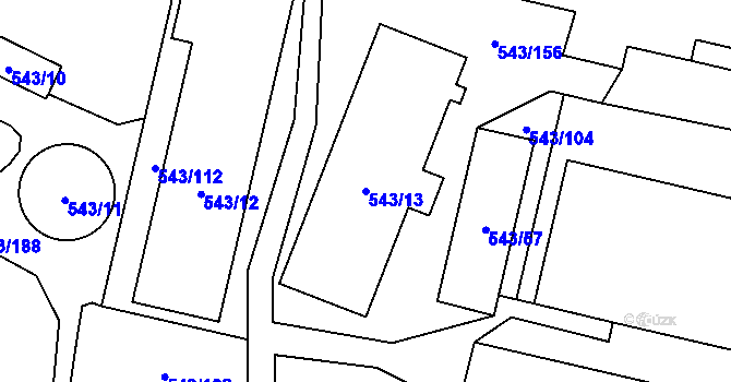 Parcela st. 543/13 v KÚ Letňany, Katastrální mapa