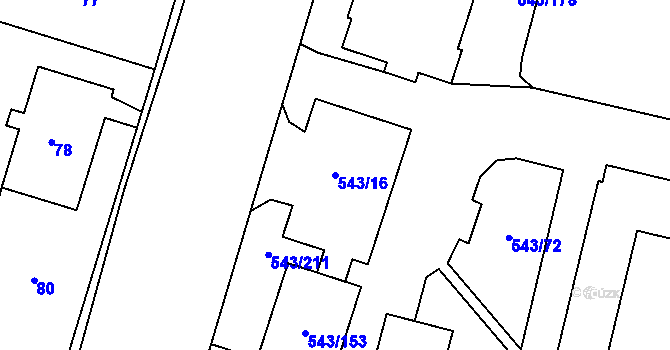 Parcela st. 543/16 v KÚ Letňany, Katastrální mapa