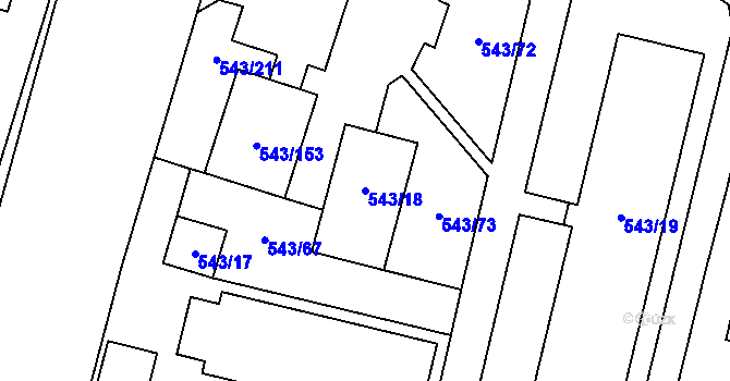 Parcela st. 543/18 v KÚ Letňany, Katastrální mapa