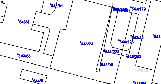 Parcela st. 543/23 v KÚ Letňany, Katastrální mapa