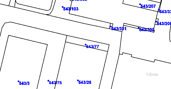 Parcela st. 543/77 v KÚ Letňany, Katastrální mapa