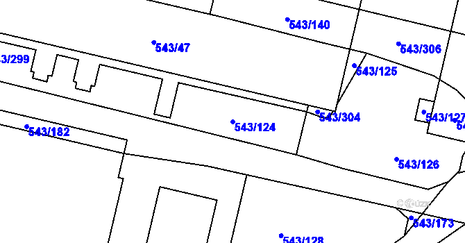 Parcela st. 543/124 v KÚ Letňany, Katastrální mapa