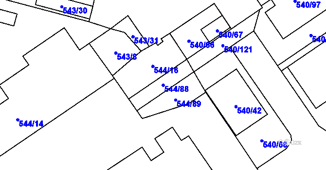 Parcela st. 544/88 v KÚ Letňany, Katastrální mapa
