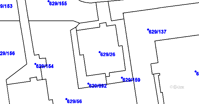 Parcela st. 629/26 v KÚ Letňany, Katastrální mapa