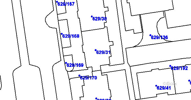 Parcela st. 629/31 v KÚ Letňany, Katastrální mapa