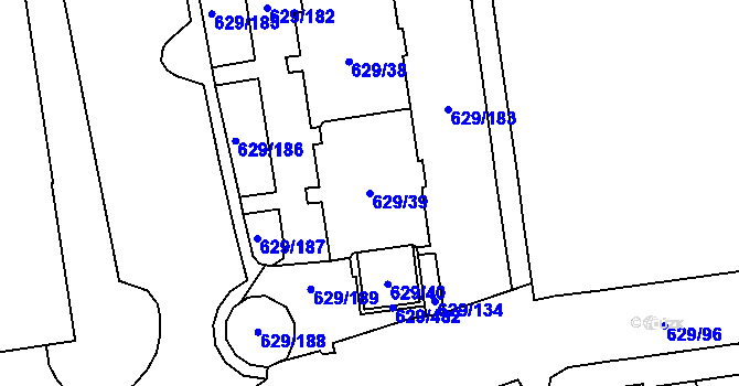 Parcela st. 629/39 v KÚ Letňany, Katastrální mapa