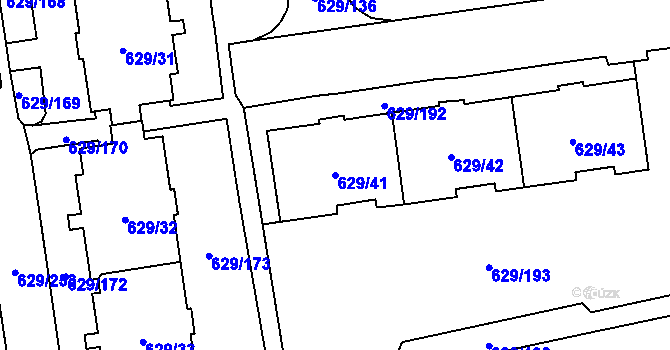 Parcela st. 629/41 v KÚ Letňany, Katastrální mapa