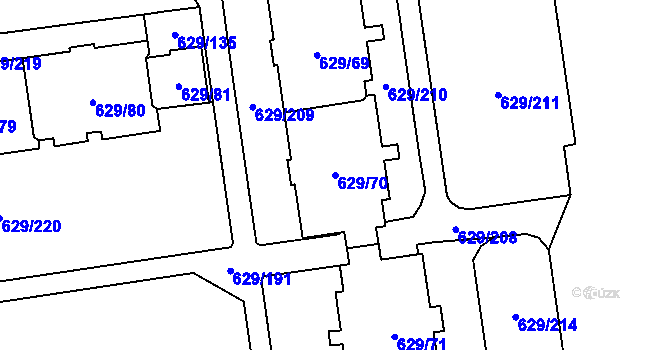 Parcela st. 629/70 v KÚ Letňany, Katastrální mapa