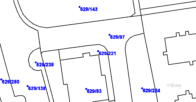 Parcela st. 629/221 v KÚ Letňany, Katastrální mapa