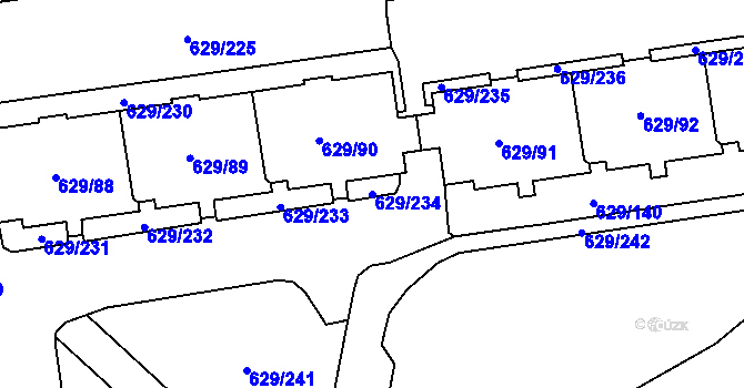 Parcela st. 629/234 v KÚ Letňany, Katastrální mapa