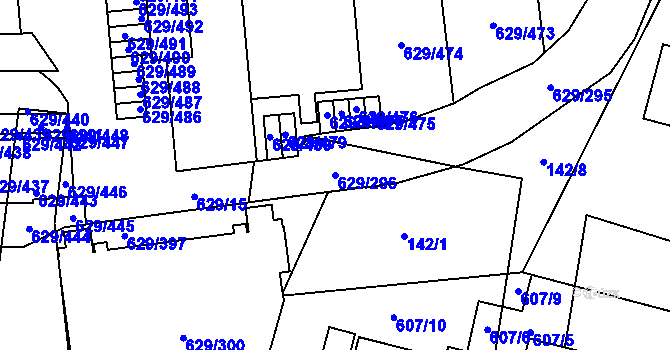 Parcela st. 629/296 v KÚ Letňany, Katastrální mapa
