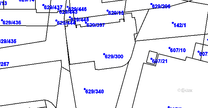 Parcela st. 629/300 v KÚ Letňany, Katastrální mapa