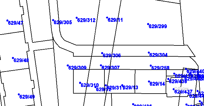 Parcela st. 629/306 v KÚ Letňany, Katastrální mapa