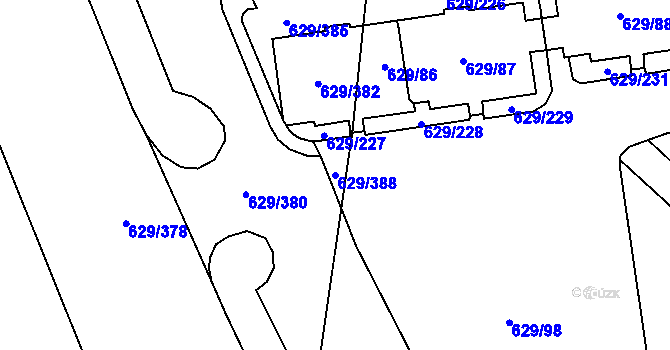 Parcela st. 629/388 v KÚ Letňany, Katastrální mapa