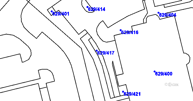 Parcela st. 629/417 v KÚ Letňany, Katastrální mapa