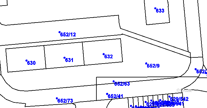 Parcela st. 632 v KÚ Letňany, Katastrální mapa
